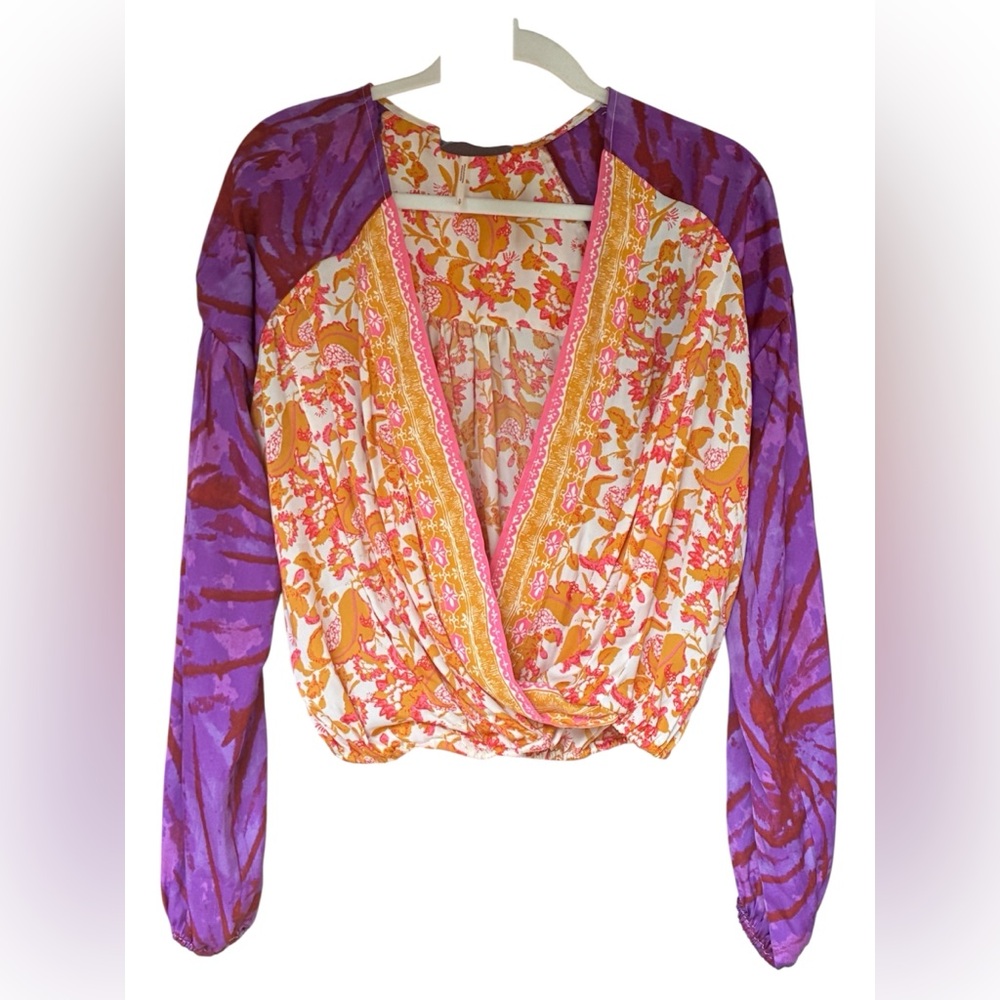 Free People Cruisin Together Boho Wrap Blouse Wildberry OrangePurple Multi Sz. S